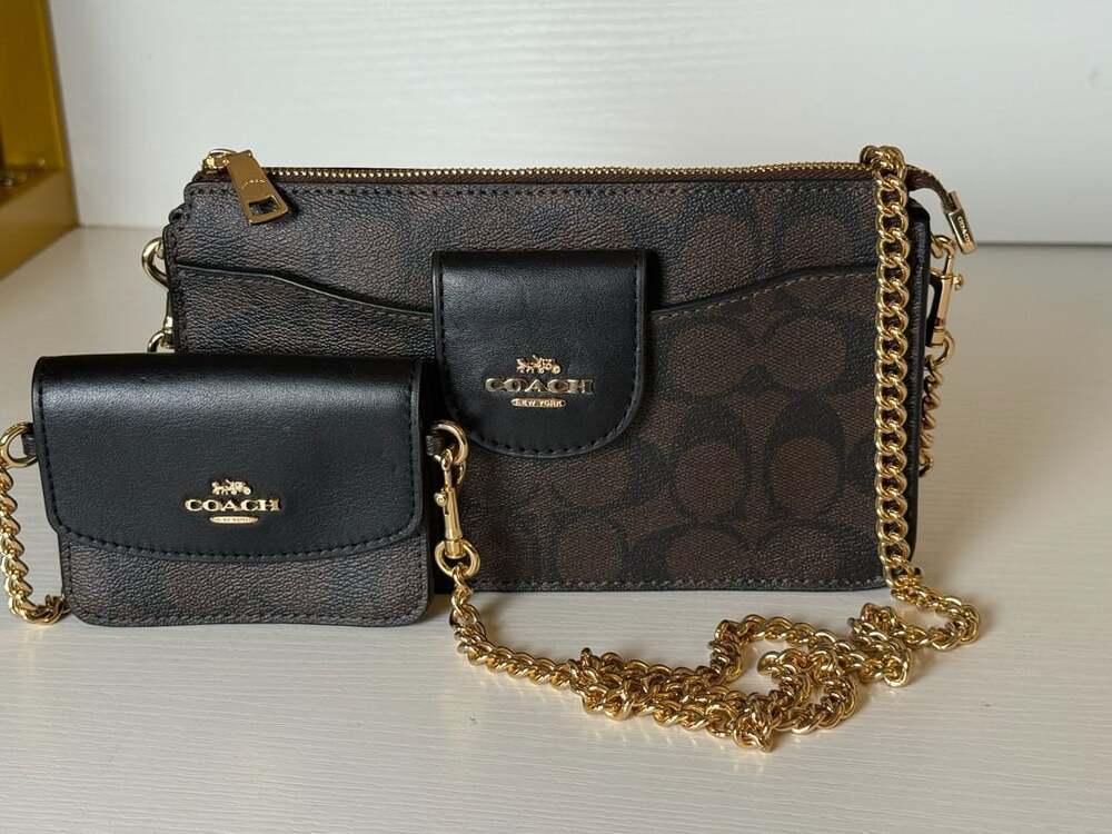 Coach Poppy Crossbody Bag Signature Canvas Brown Black